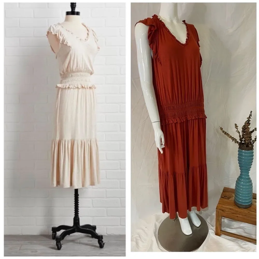 NWT Ava James Tiered MIDI Cotton Boho Dress - Picture 1 of 7